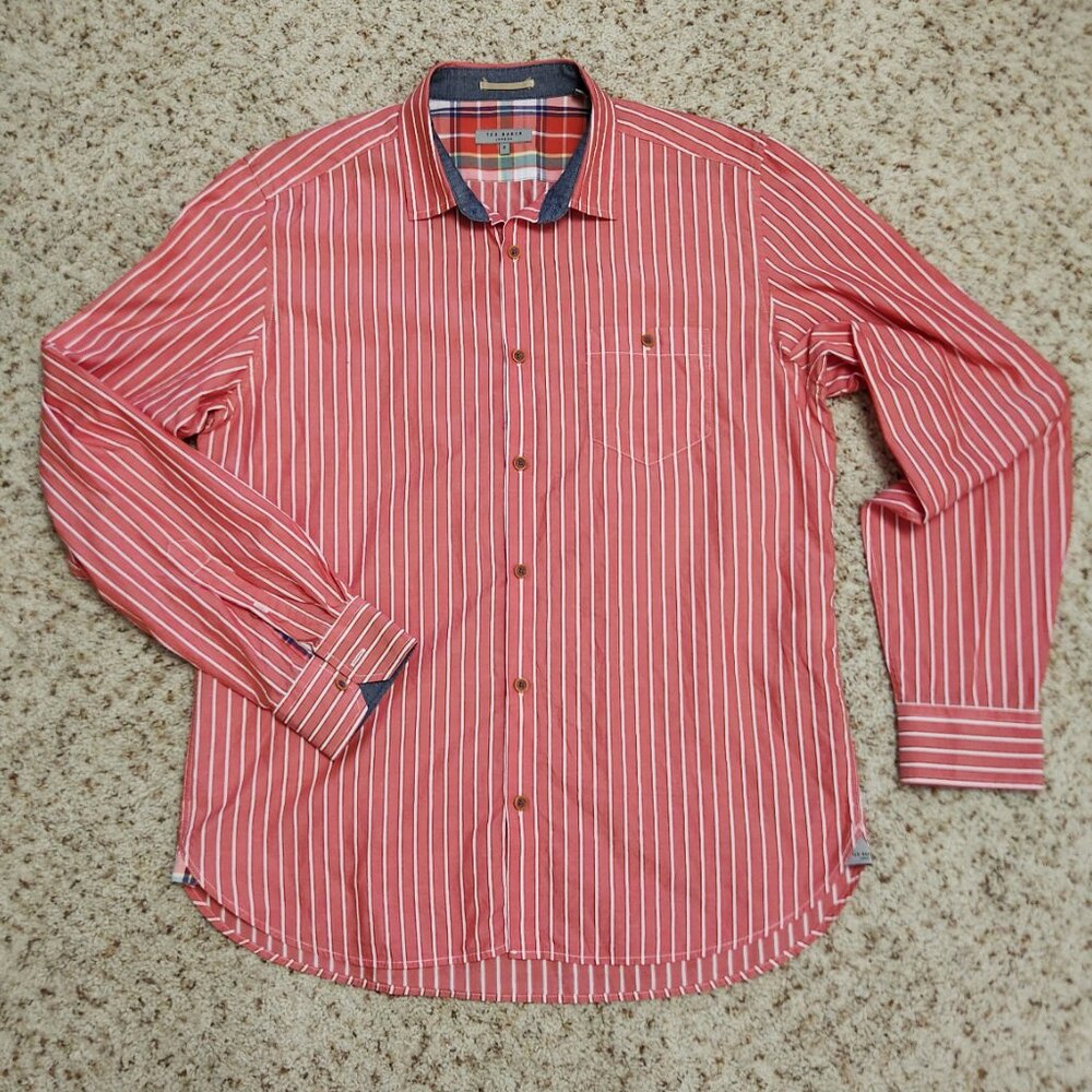 Ted Baker shirt M men's cotton red stripe - Picture 8 of 8